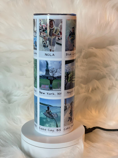 Tumbler with up to 9 Polaroid looking pictures.